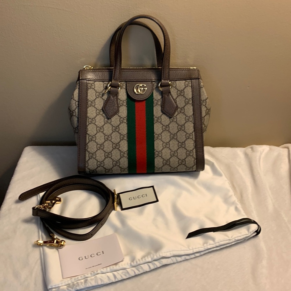 Gucci Brown and Green Ophidia Tote Bag